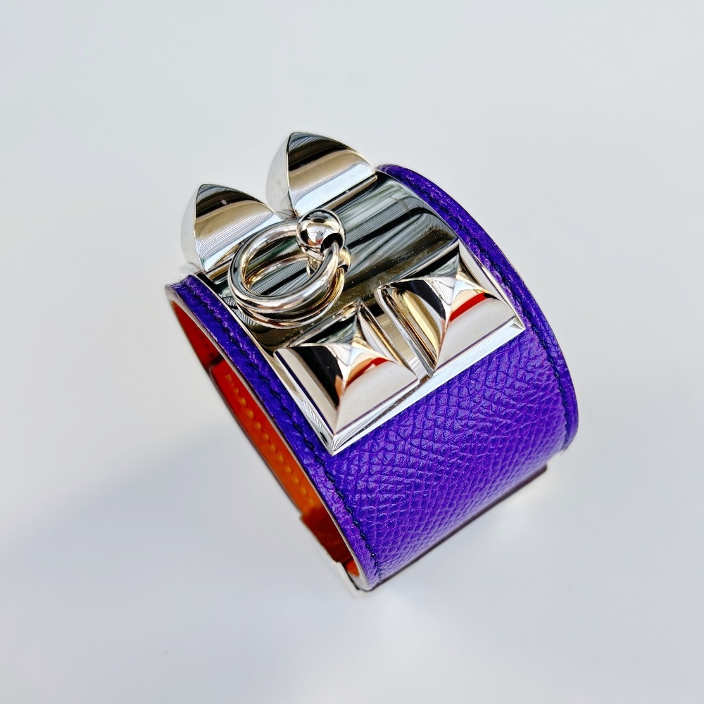 Purple Hermes Epsom Collier De Chien CDC Bracelet S Crocus with Box